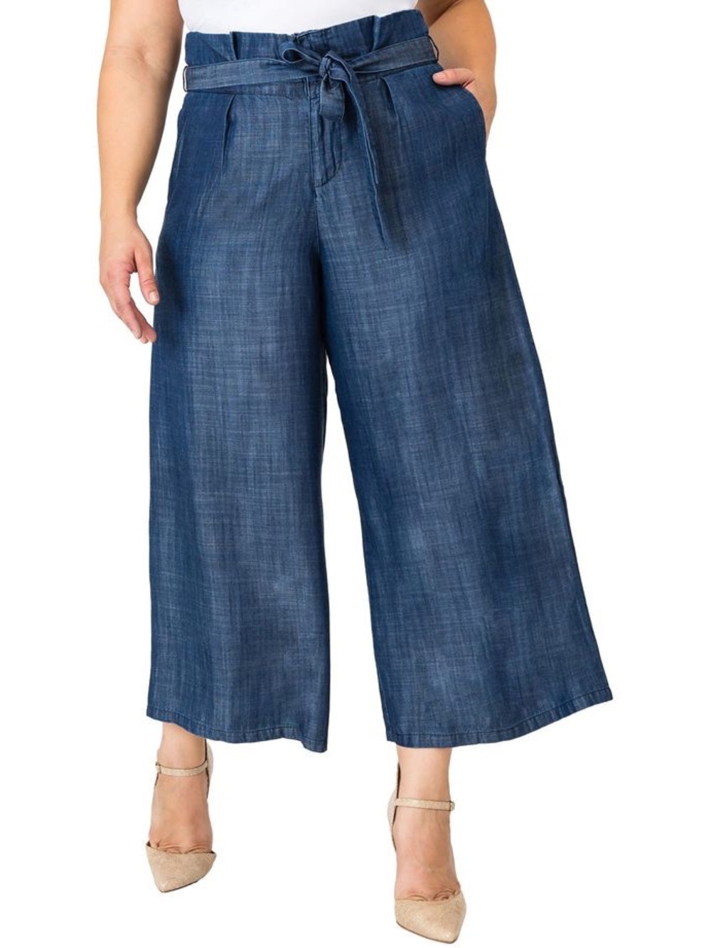 Eloquii Indigo Wide-Leg Paperbag Waist Culotte Pants